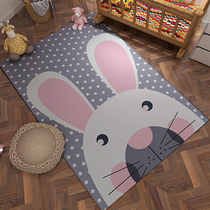 BowLift | Gray and Orange Children’s Carpet Polyester Cartoon Animal Pattern Rug Pet-Friendly Washable Non-Slip Back Floor Mat for Decoration