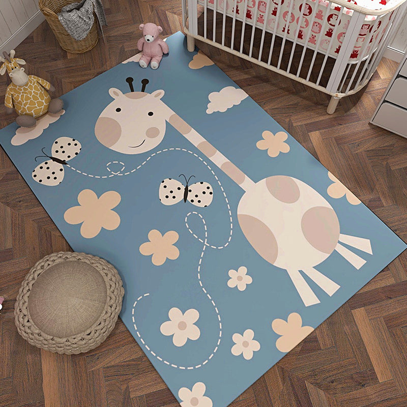 BowLift | Gray and Orange Children’s Carpet Polyester Cartoon Animal Pattern Rug Pet-Friendly Washable Non-Slip Back Floor Mat for Decoration