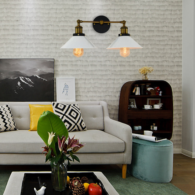 BowLift | 2 heads wall light industrial stylish tapered shade metal wall sconces lighting in black/white for living room