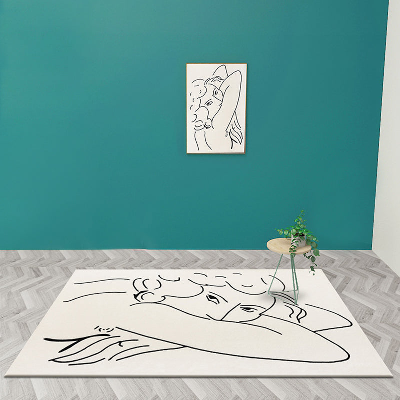 BowLift | Funky Nordic Rug Beige Character Pattern Rug Pet Friendly Non-Slip Washable Rug for Decoration