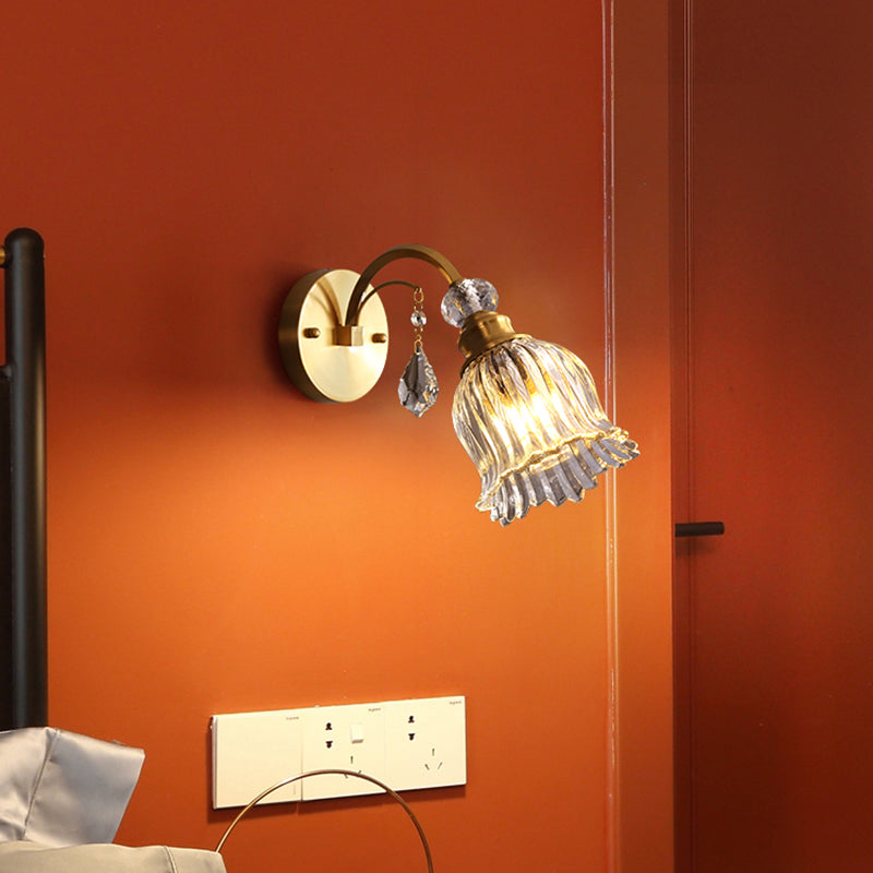 BowLift | Flower Wall Mount Lighting Simplicity Faceted Glass 1 Bulb Living Room Wall Light Wall Sconce in Gold