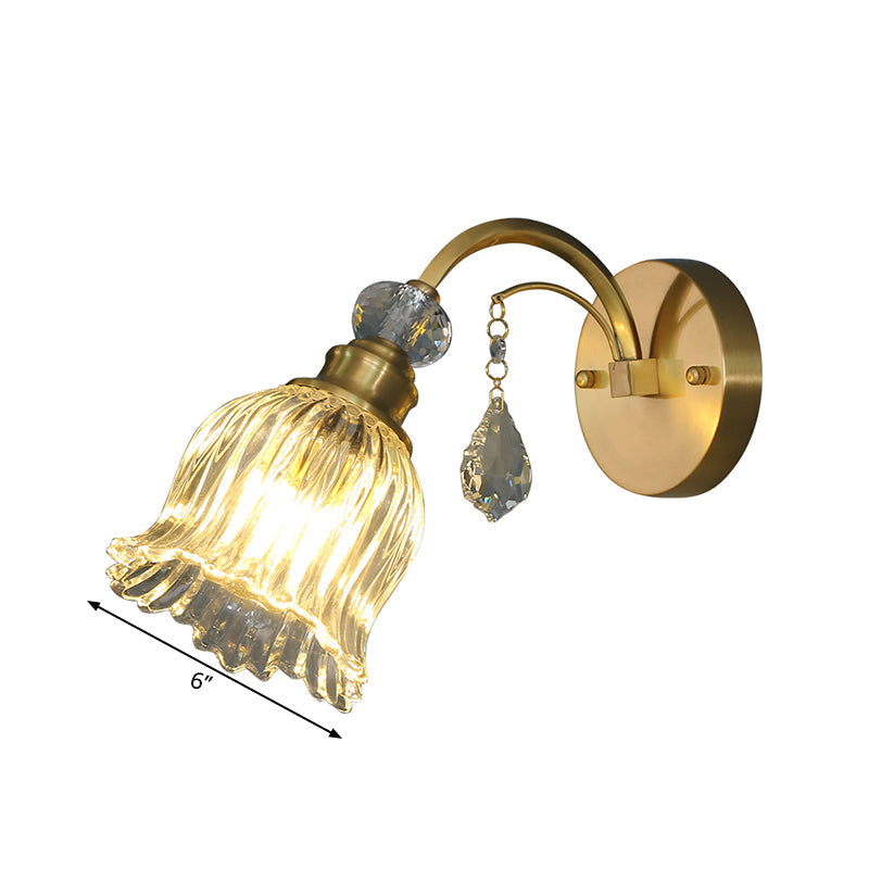 BowLift | Flower Wall Mount Lighting Simplicity Faceted Glass 1 Bulb Living Room Wall Light Wall Sconce in Gold