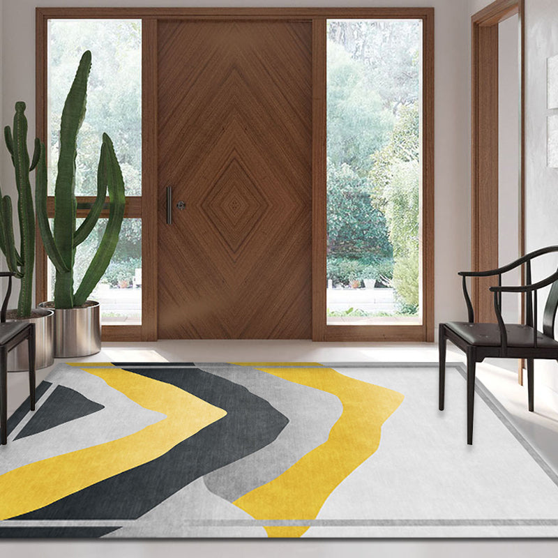 BowLift | Gray and Yellow Color Block Carpet Polyester Modern Carpet Washable Non-Slip Pet-Friendly Carpet for the Living Room