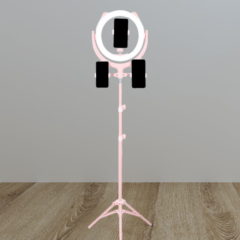 BowLift | Circular Mirror Lighting Modernity Metal Phone Holder USB LED Fill Light in Pink