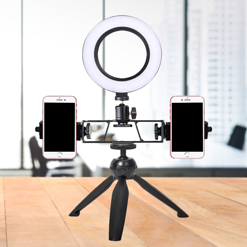 BowLift | Iron Round Mirror Light Contemporary LED Black Fill Lamp with Tripod Design