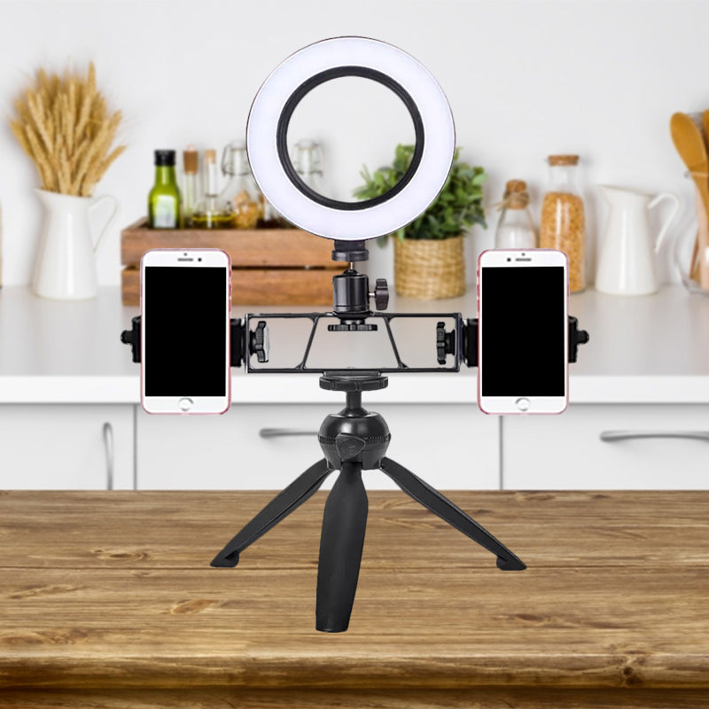 BowLift | Iron Round Mirror Light Contemporary LED Black Fill Lamp with Tripod Design