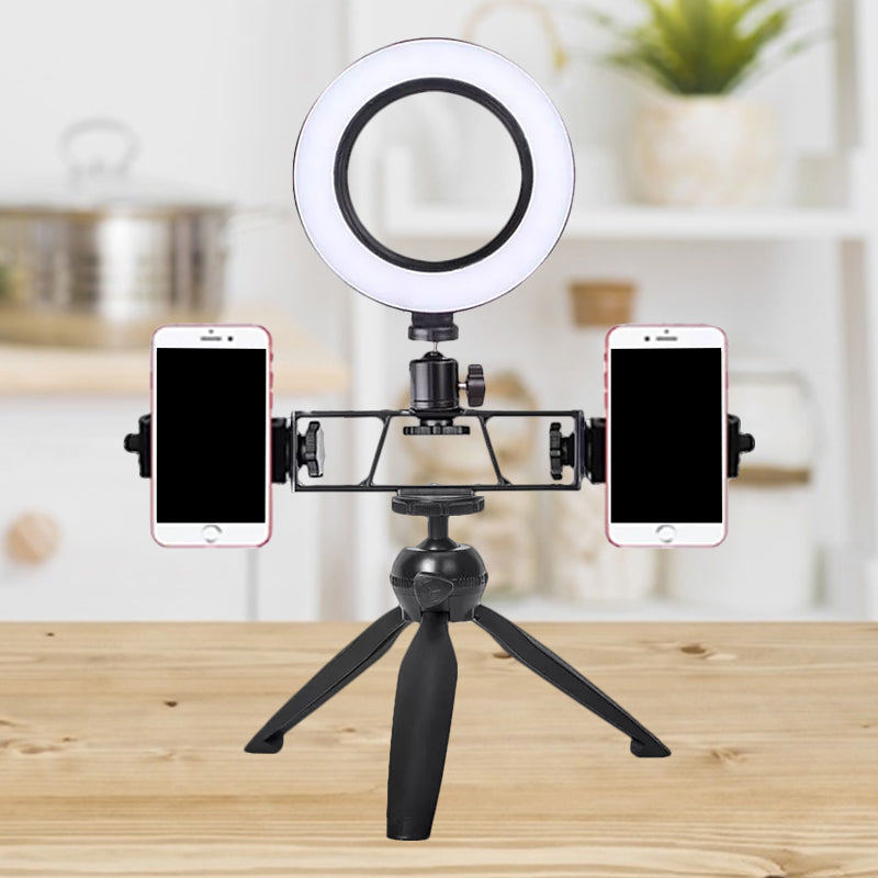 BowLift | Iron Round Mirror Light Contemporary LED Black Fill Lamp with Tripod Design