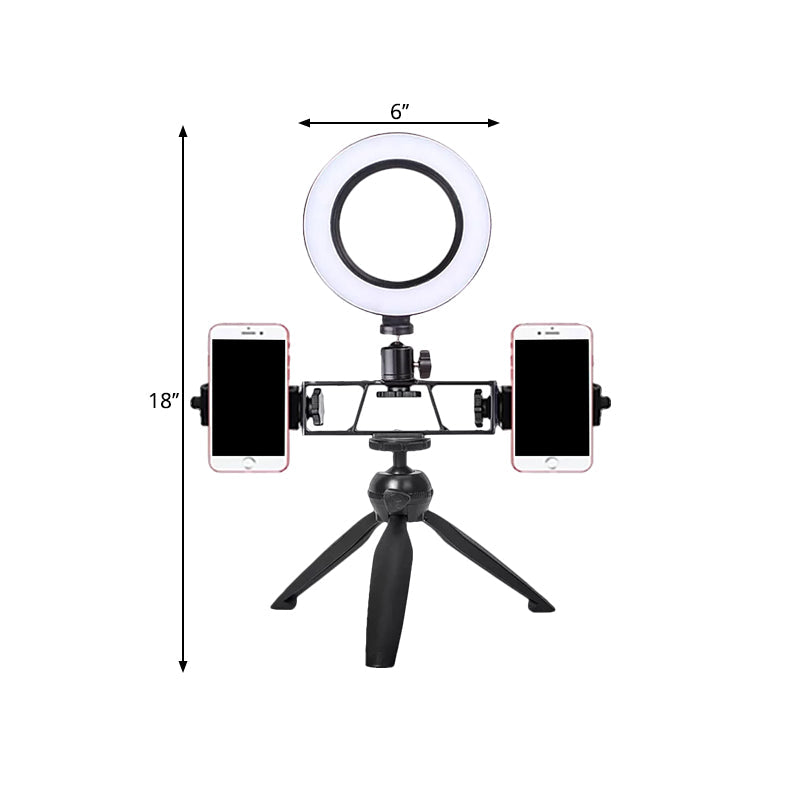 BowLift | Iron Round Mirror Light Contemporary LED Black Fill Lamp with Tripod Design