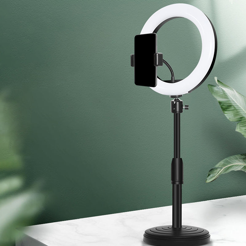 BowLift | Minimalistic Circular Make-Up Lamp Metal Mobile Phone Holder USB LED Fill Light in Black
