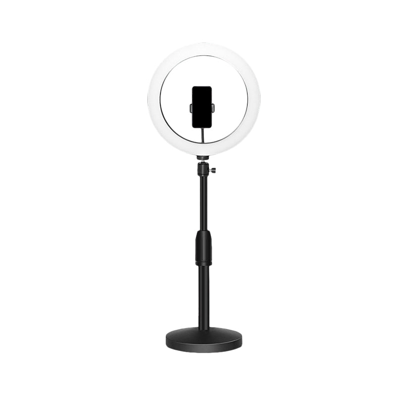 BowLift | Minimalistic Circular Make-Up Lamp Metal Mobile Phone Holder USB LED Fill Light in Black