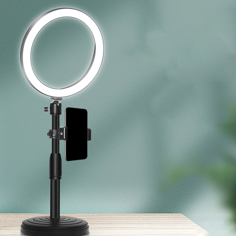 BowLift | Minimalistic Circular Make-Up Lamp Metal Mobile Phone Holder USB LED Fill Light in Black