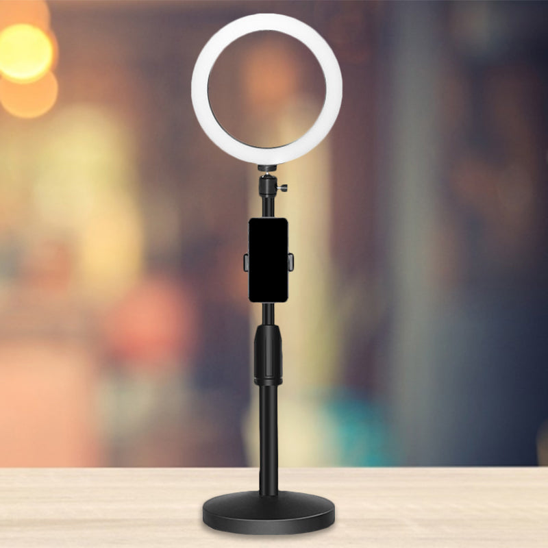 BowLift | Minimalistic Circular Make-Up Lamp Metal Mobile Phone Holder USB LED Fill Light in Black