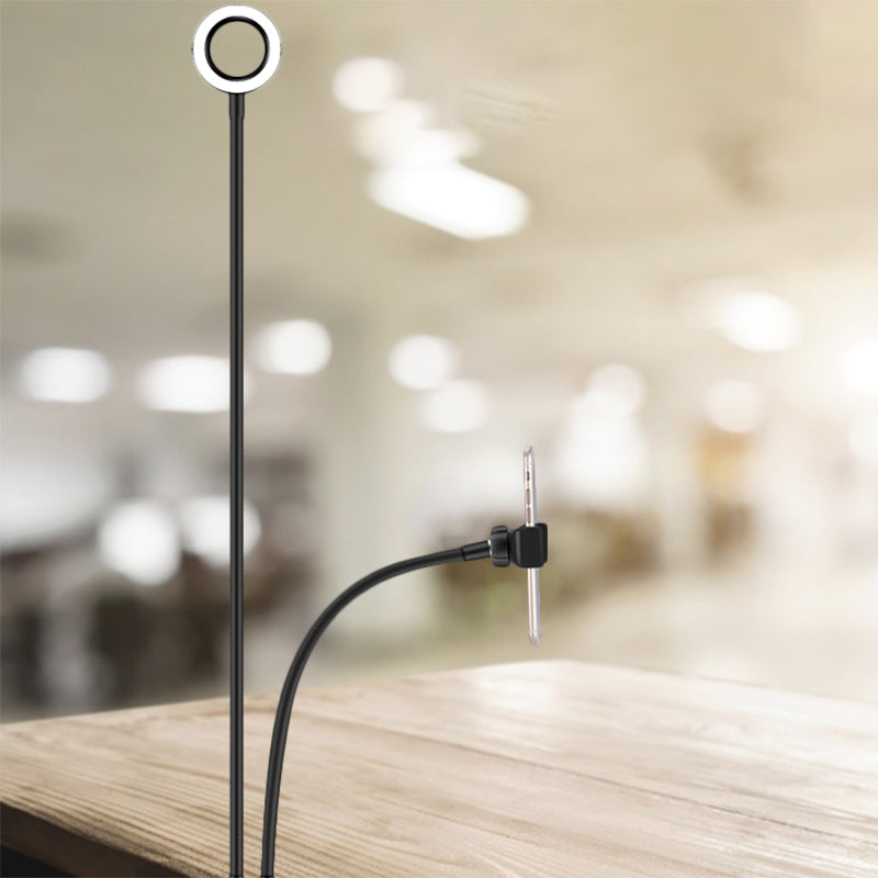 BowLift | Metal Round USB Mirror Lamp Simplicity Black/White Finish Portable LED Fill Light with Flexible Arm