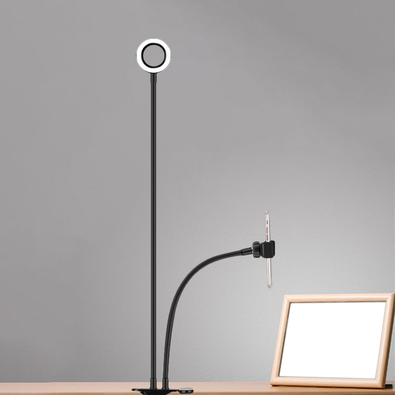 BowLift | Metal Round USB Mirror Lamp Simplicity Black/White Finish Portable LED Fill Light with Flexible Arm