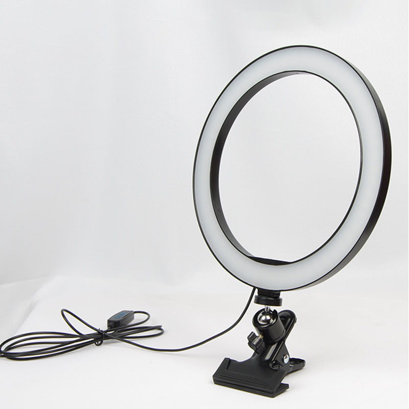 BowLift | Mobile Phone Support LED Portable Mirror Light Minimalistic Black Clip On Fill Flush Lamp with Circle Metal Shade