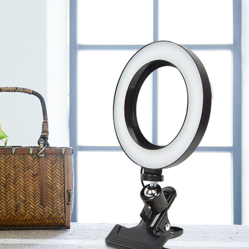 BowLift | Mobile Phone Support LED Portable Mirror Light Minimalistic Black Clip On Fill Flush Lamp with Circle Metal Shade