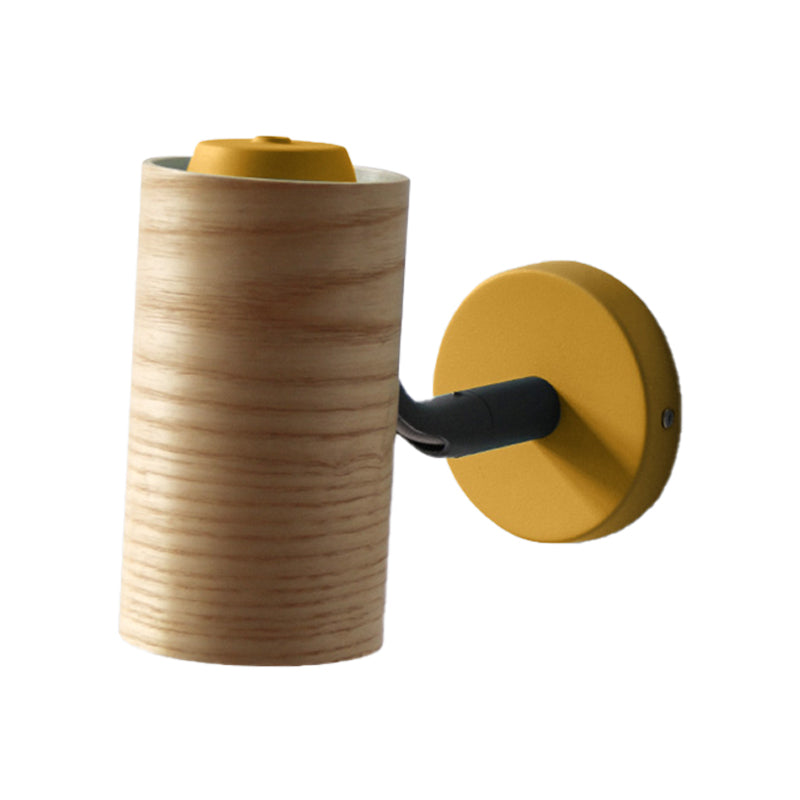 BowLift | Cylindrical Wood Wall-Mounted Light Minimalism 1 Light Yellow/Blue/Green Wall Light for Bathroom