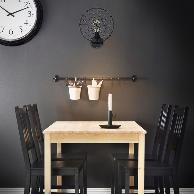BowLift | 1 Bulb Metal Wall Lighting Vintage Black Version Wheel Restaurant Wall Lamp