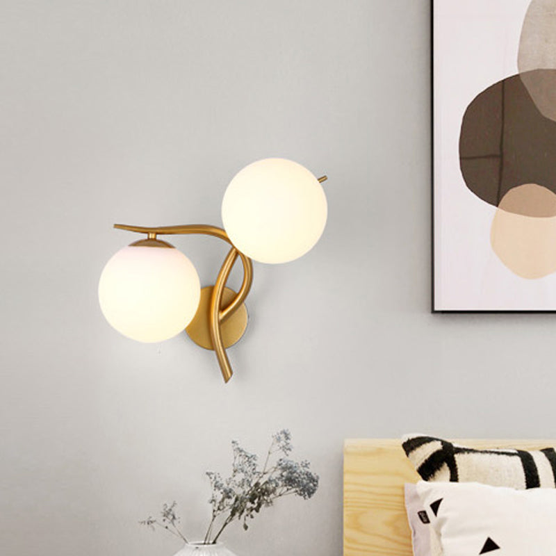 BowLift | Gold Winding Wall Light Modern 2 Heads Metal Wall Lamp with Orb Milk Glass Shade