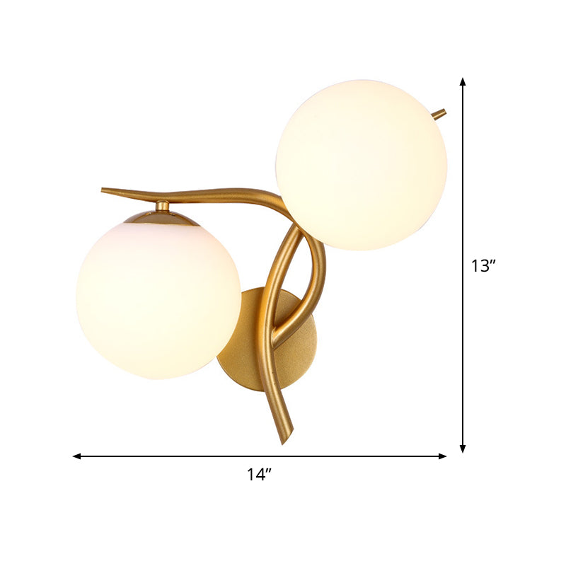 BowLift | Gold Winding Wall Light Modern 2 Heads Metal Wall Lamp with Orb Milk Glass Shade