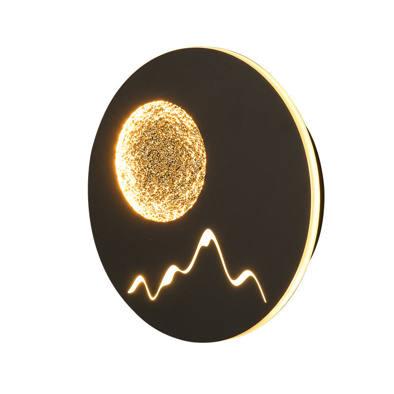 BowLift | Mini Round/Rectangle Slim LED Ceiling Light Nordic Metal Bedroom Wall Lamp Sconces in Black/White/Grey with Full Moon Mountain Pattern