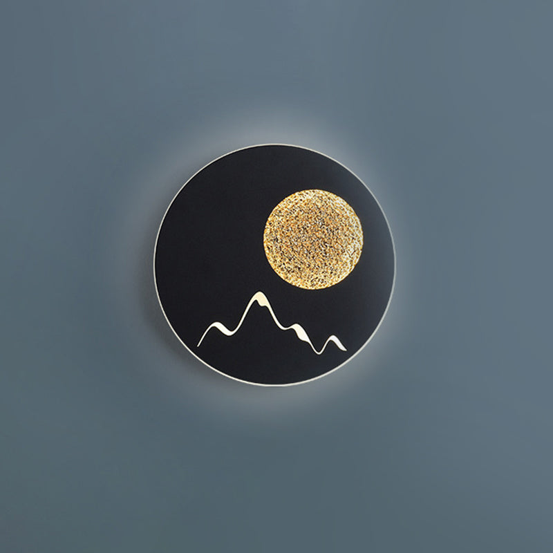 BowLift | Mini Round/Rectangle Slim LED Ceiling Light Nordic Metal Bedroom Wall Lamp Sconces in Black/White/Grey with Full Moon Mountain Pattern