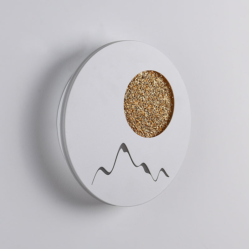 BowLift | Mini Round/Rectangle Slim LED Ceiling Light Nordic Metal Bedroom Wall Lamp Sconces in Black/White/Grey with Full Moon Mountain Pattern