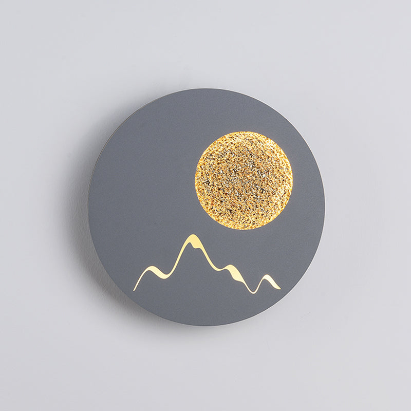 BowLift | Mini Round/Rectangle Slim LED Ceiling Light Nordic Metal Bedroom Wall Lamp Sconces in Black/White/Grey with Full Moon Mountain Pattern
