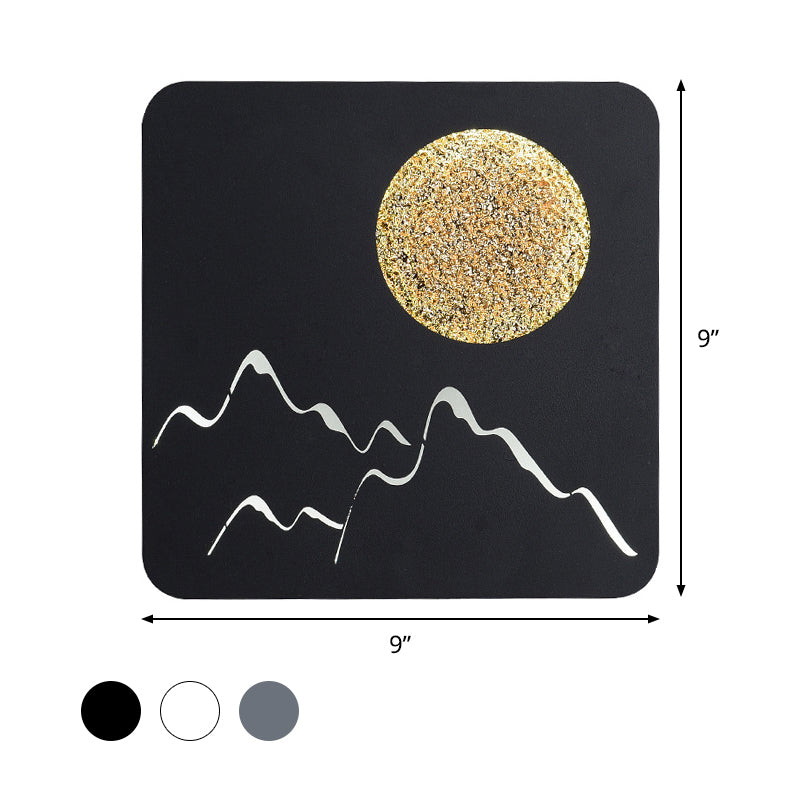 BowLift | Mini Round/Rectangle Slim LED Ceiling Light Nordic Metal Bedroom Wall Lamp Sconces in Black/White/Grey with Full Moon Mountain Pattern