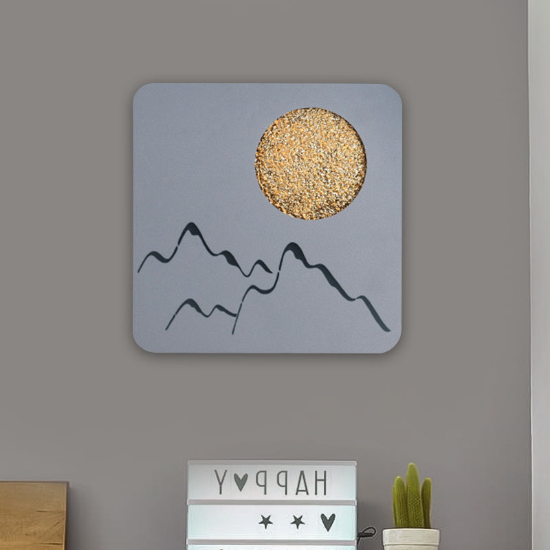 BowLift | Mini Round/Rectangle Slim LED Ceiling Light Nordic Metal Bedroom Wall Lamp Sconces in Black/White/Grey with Full Moon Mountain Pattern