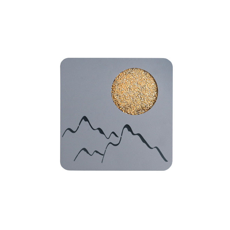 BowLift | Mini Round/Rectangle Slim LED Ceiling Light Nordic Metal Bedroom Wall Lamp Sconces in Black/White/Grey with Full Moon Mountain Pattern