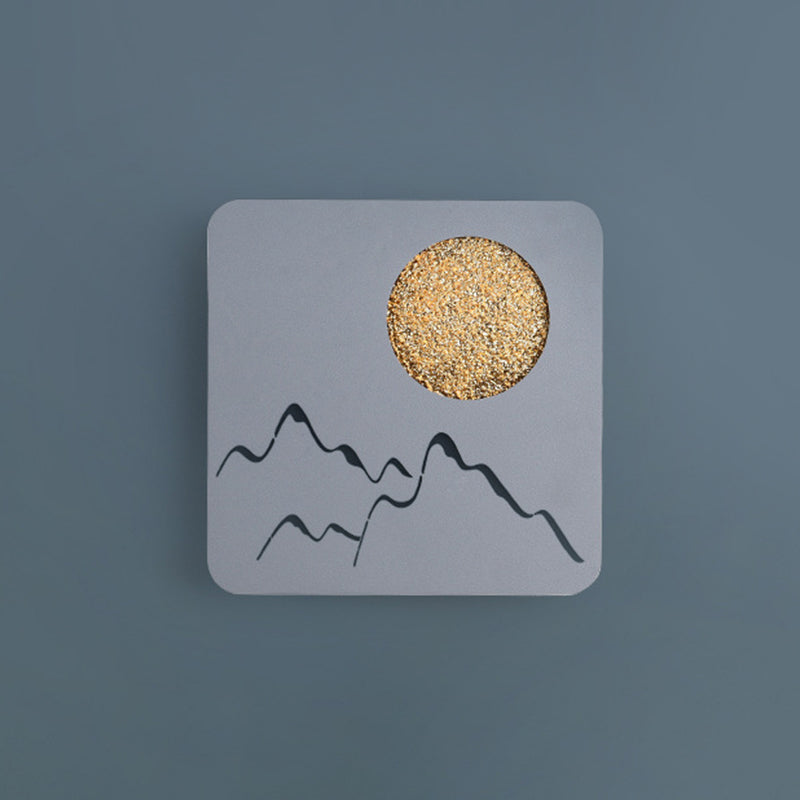 BowLift | Mini Round/Rectangle Slim LED Ceiling Light Nordic Metal Bedroom Wall Lamp Sconces in Black/White/Grey with Full Moon Mountain Pattern