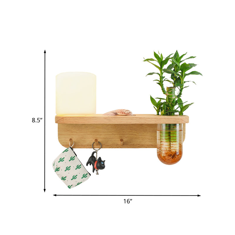 BowLift | Frosted Glass Wood Wall Light Cylindrical 1-Bulb Industrial Wall Sconce Lamp with Plant Container