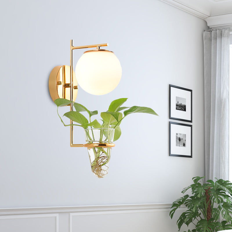BowLift | Gold/Black Globe Wall Light Antique Cream/Smoke Grey Glass 1-Head Bedroom Wall Lamp with Clear Glass Plant Cup