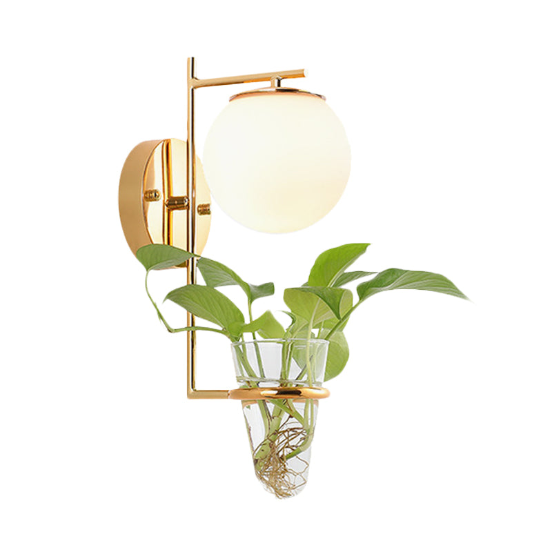 BowLift | Gold/Black Globe Wall Light Antique Cream/Smoke Grey Glass 1-Head Bedroom Wall Lamp with Clear Glass Plant Cup