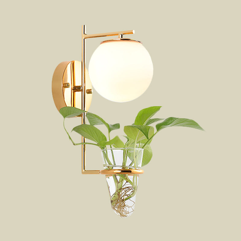 BowLift | Gold/Black Globe Wall Light Antique Cream/Smoke Grey Glass 1-Head Bedroom Wall Lamp with Clear Glass Plant Cup