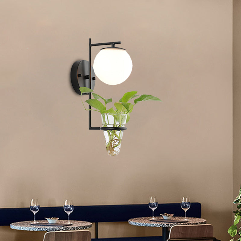 BowLift | Gold/Black Globe Wall Light Antique Cream/Smoke Grey Glass 1-Head Bedroom Wall Lamp with Clear Glass Plant Cup