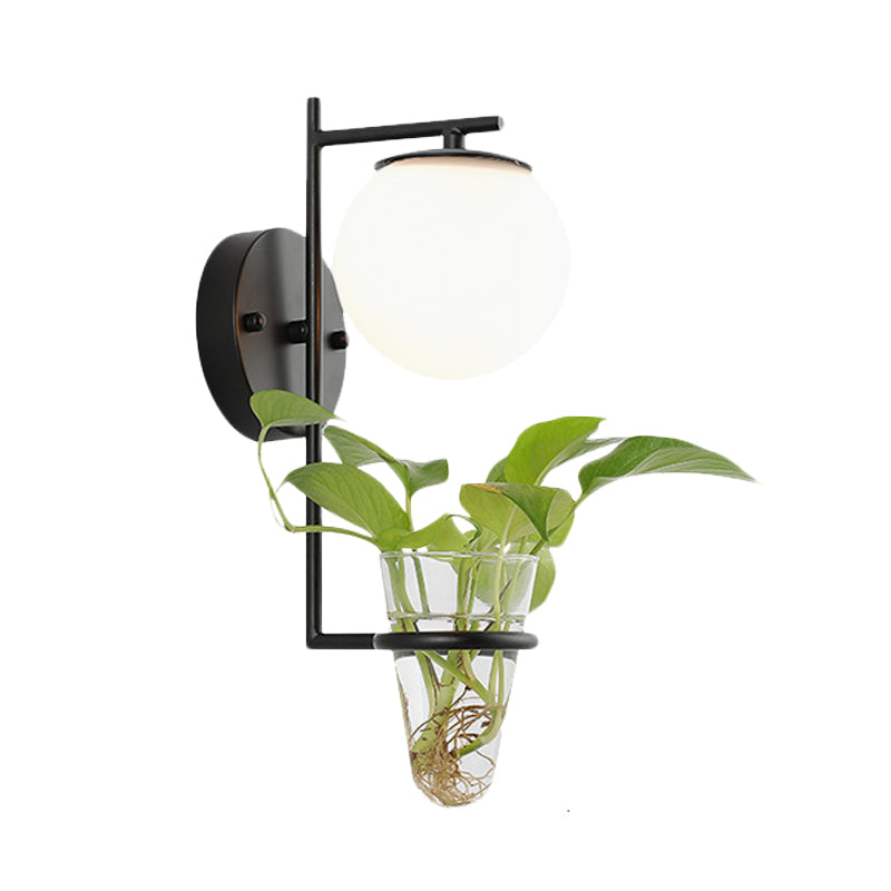 BowLift | Gold/Black Globe Wall Light Antique Cream/Smoke Grey Glass 1-Head Bedroom Wall Lamp with Clear Glass Plant Cup