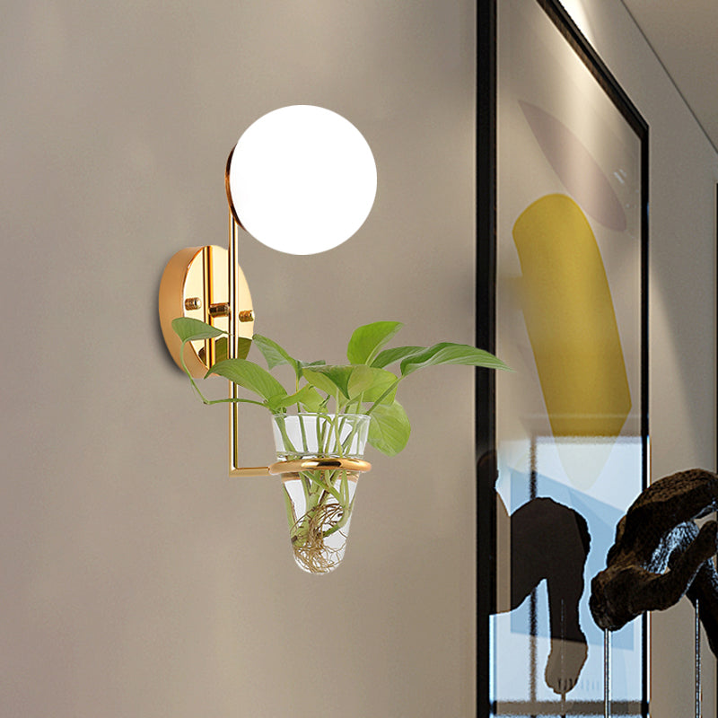 BowLift | 1 Bulb Wall Lamp Industrial Global Cream/Smoke Grey Glass Wall Light in Black/Gold with Clear Glass Plant Cup