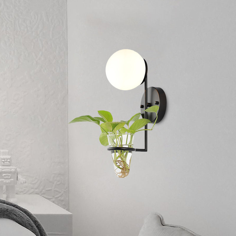 BowLift | 1 Bulb Wall Lamp Industrial Global Cream/Smoke Grey Glass Wall Light in Black/Gold with Clear Glass Plant Cup