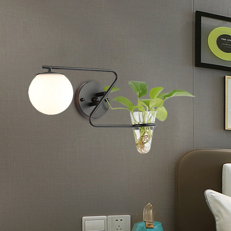 BowLift | Global Bedroom Wall Light Industrial Cream/Smoke Grey Glass 1 Head Black/Gold Wall Lamp with Clear Glass Plant Holder