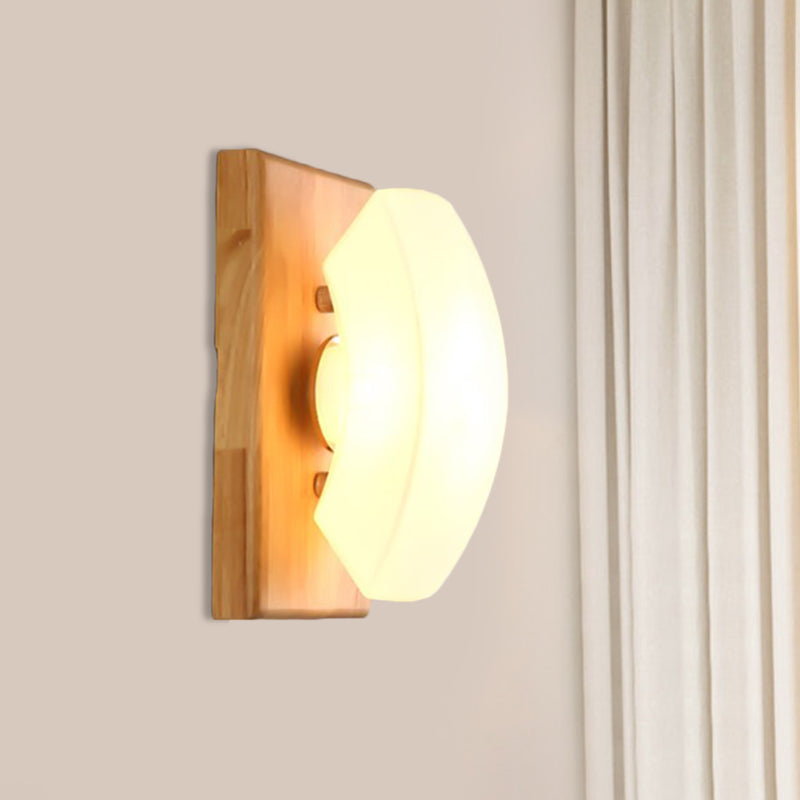 BowLift | Frosted White Glass Cute Arch Sconce Nordic Single-Blue Wall Light with Wood Backplate