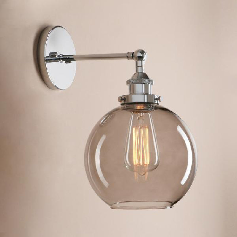 BowLift | 1 Light gray glass wall lamp Light industrial black/bridge/copper globe living room lighting fixture