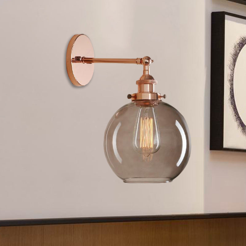 BowLift | 1 Light gray glass wall lamp Light industrial black/bridge/copper globe living room lighting fixture