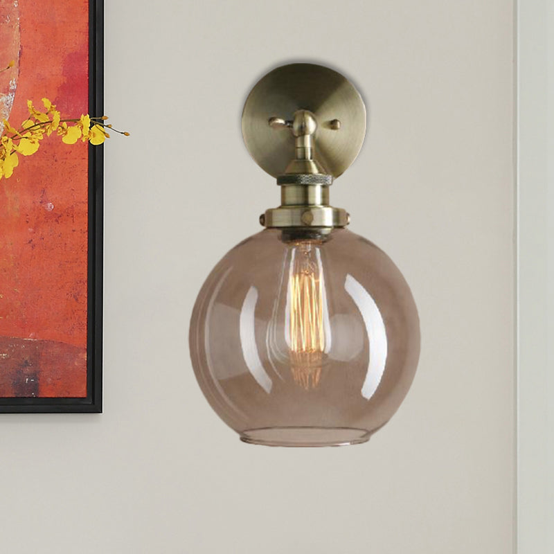 BowLift | 1 Light gray glass wall lamp Light industrial black/bridge/copper globe living room lighting fixture