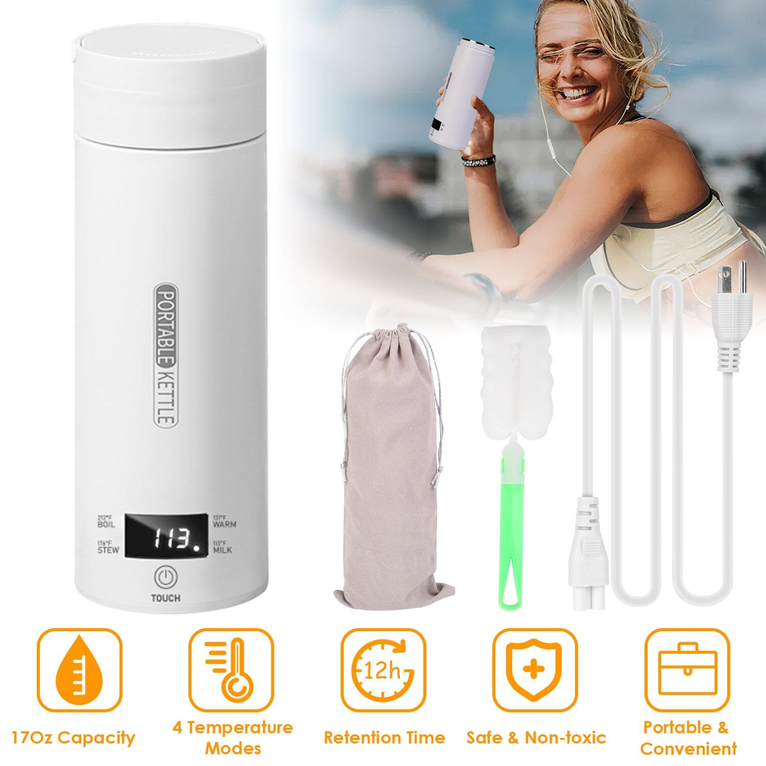 BowLift | 17Oz Stainless Steel Travel Electric Kettle with 4 Temperature Presets