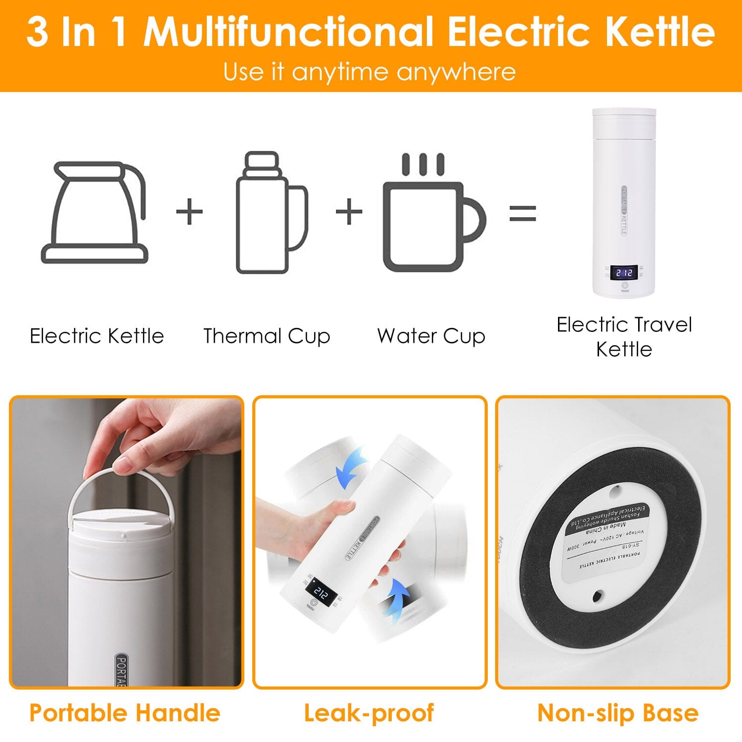 BowLift | 17Oz Stainless Steel Travel Electric Kettle with 4 Temperature Presets