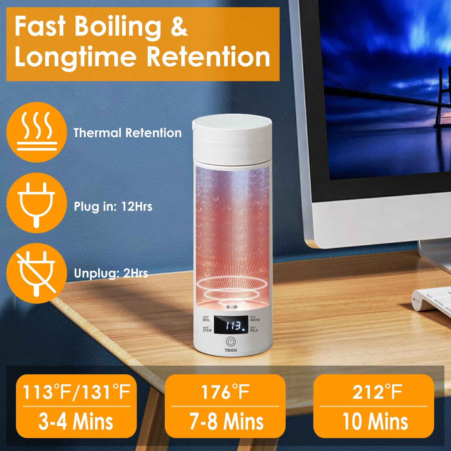 BowLift | 17Oz Stainless Steel Travel Electric Kettle with 4 Temperature Presets