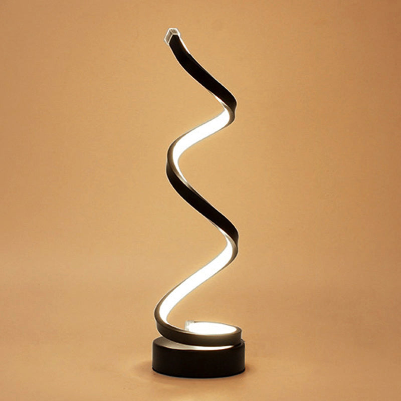BowLift | Spiral Ribbon Metal Table Lamp Simplicity Black/White/Gold LED Work Lighting with Round Base in Warm/White Light