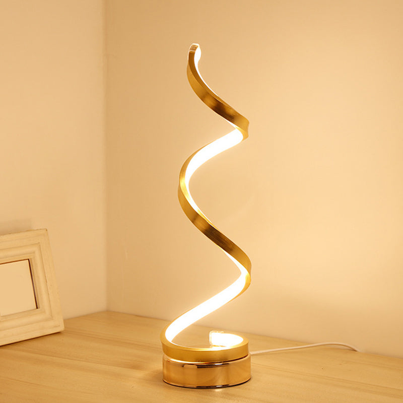 BowLift | Spiral Ribbon Metal Table Lamp Simplicity Black/White/Gold LED Work Lighting with Round Base in Warm/White Light